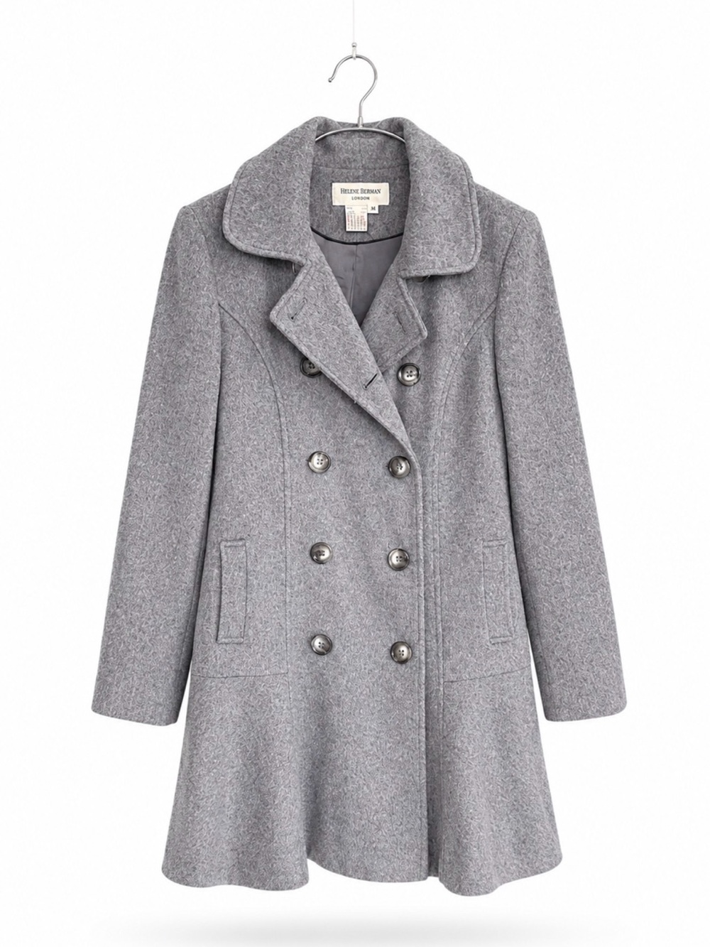 Helene Berman London Gray Wool Blend Peacoat Double Breasted Coat Women’s M